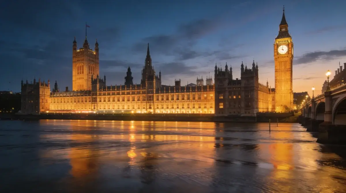UK Parliament building at dusk representing the 2026 Remote Gaming Duty tax reform legislation
